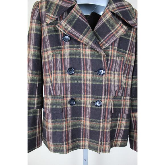 Michael Kors Wool Coat Womens Small Brown Plaid Y2K Academia Preppy Fall - Picture 3 of 9